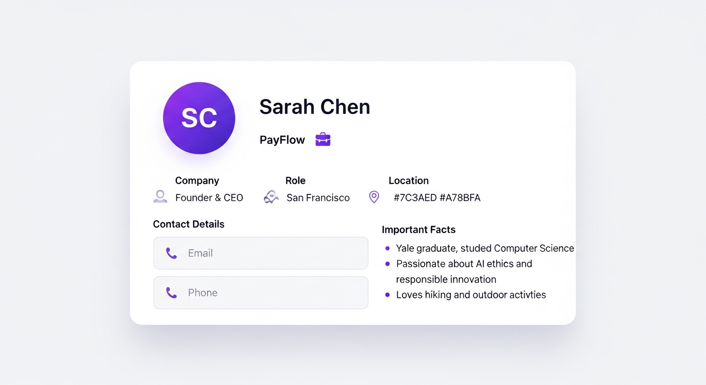 Node contact card interface